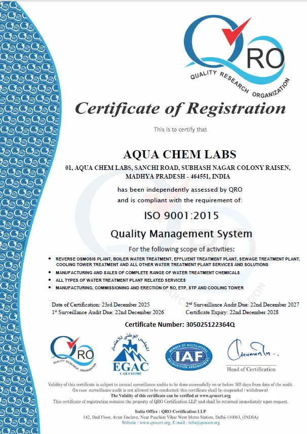 Aqua Chem Labs documentation and certification document 1