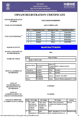 Aqua Chem Labs documentation and certification document 4