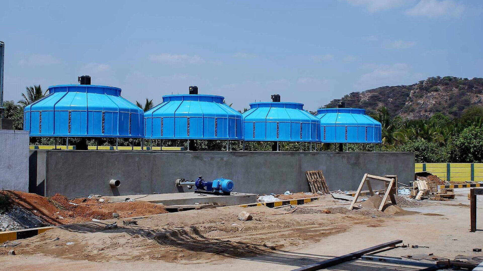 Row of industrial FRP cooling towers